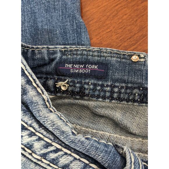 Vigoss Bootcut Jeans 1/2 Blue The New York Slim 29x30 Thick Stitching Bling Dark - Picture 7 of 13